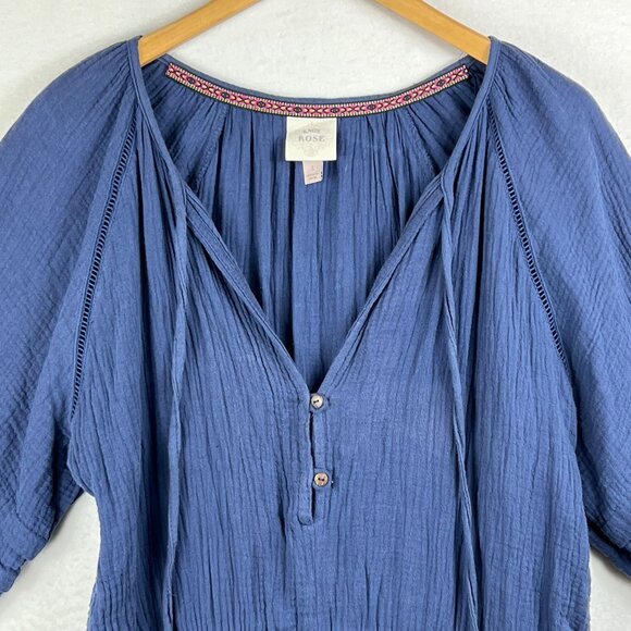 Knox Rose Womens Navy Blue Gauze V-Neck Romper Shorts Size L Puff Sleeve - Picture 3 of 16